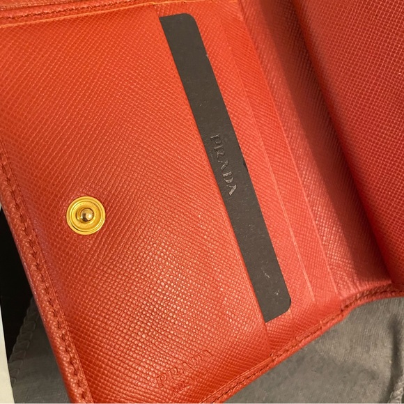Authentic Prada Saffiano Leather Bi-Fold Wallet in Rame with box and card - Picture 5 of 11